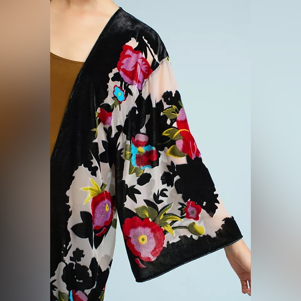 Anthropologie Payton Kimono Floral Velvet Burnout OS - Picture 3 of 3